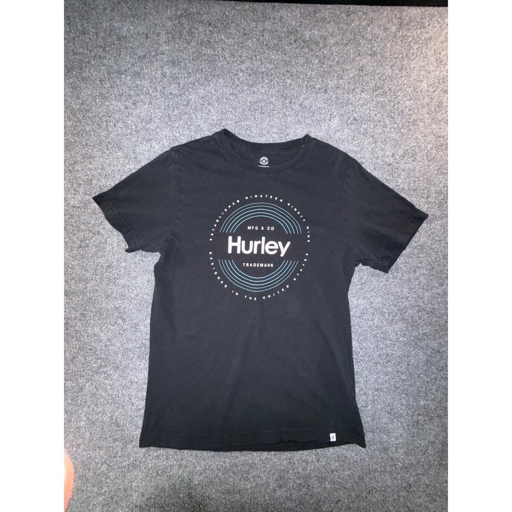 Hurley Mens Graphic T-Shirt Black Short Sleeve Crewneck Cotton Size M